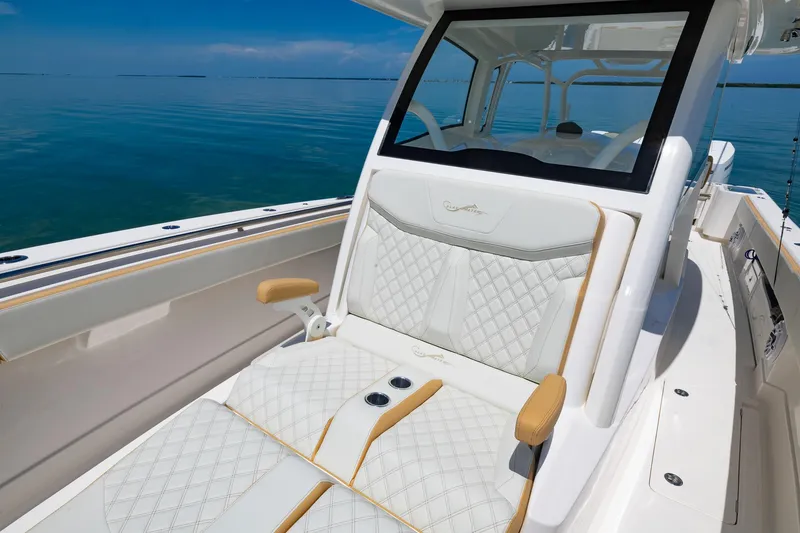 Slide: The Image of 2024 Blackwater 43 Sportfish boat with luxurious seating and ocean view. - 19
