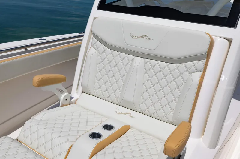 Slide: The Image of Luxurious seating on the 2024 Blackwater 43 Sportfish boat with diamond-stitched upholstery. - 20