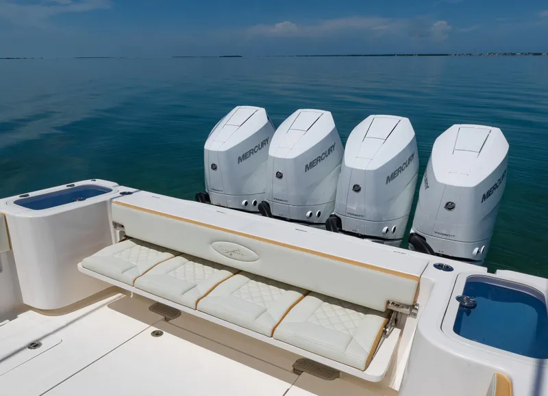 Slide: The Image of 2024 Blackwater 43 Sportfish boat with four Mercury outboard engines. - 43