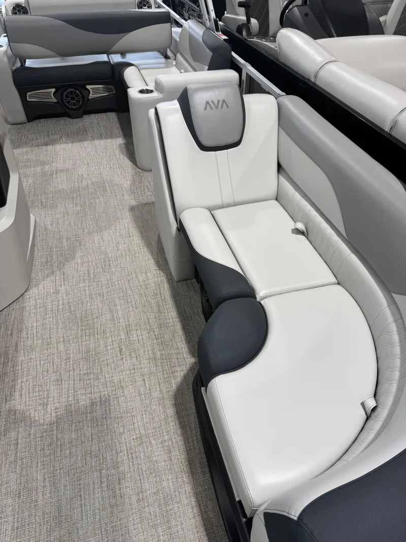 Slide: The Image of Interior of 2025 Avalon 2385 25 LSZ VRL pontoon boat with luxurious seating. - 3