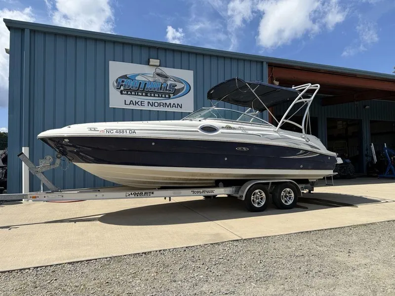 Slide: The Image of 2005 Sea Ray 240 Sundeck boat on trailer at Foothills Marine Center, Lake Norman. - 6
