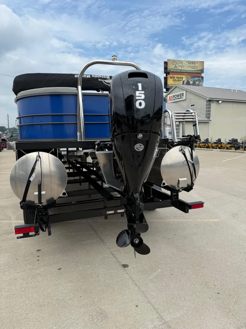 Slide: The Image of 2024 Massimo Marine P 24 LIMITED QUAD boat with 150 HP engine on trailer. - 4