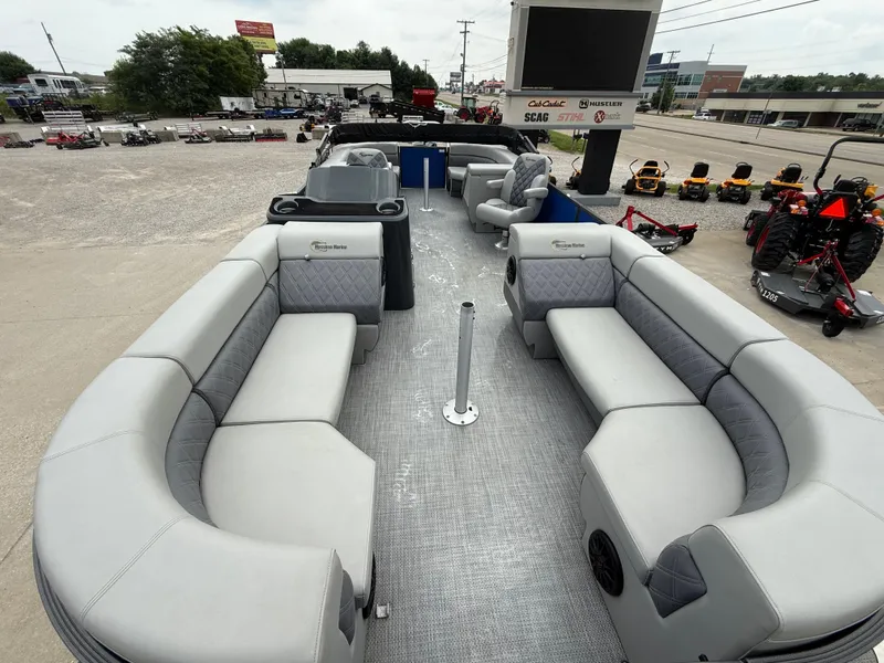 Slide: The Image of 2024 Massimo Marine P 24 LIMITED QUAD pontoon boat with spacious seating and modern design. - 7