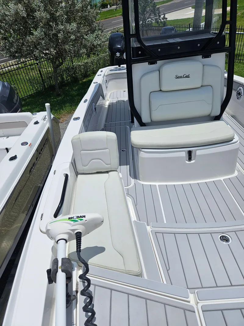 Slide: The Image of 2022 Sea Cat 260 Hybrid boat interior with seating and modern design. - 8