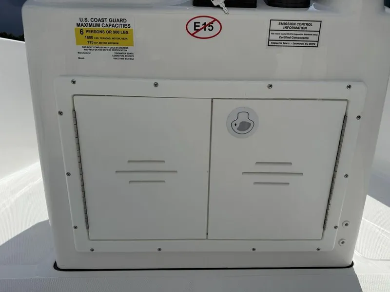 Slide: The Image of 2026 Tidewater 180 CC Adventure boat console with capacity and emission information. - 15