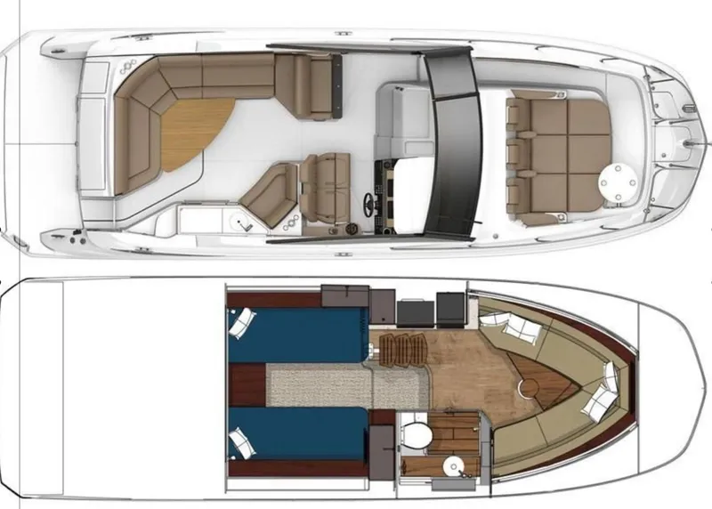 Slide: The Image of 2019 Sea Ray Sundancer 320 yacht layout with spacious seating and cabin areas. - 23