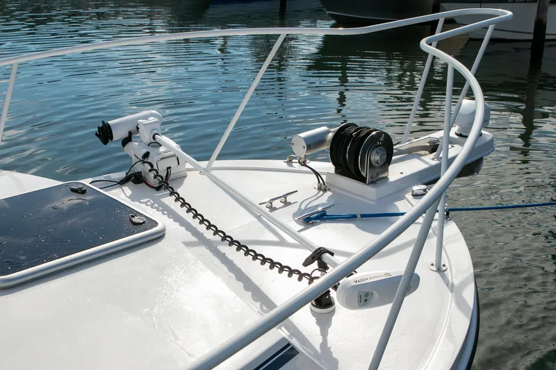 Slide: The Image of Bow of 2026 Steiger Craft 31 Miami boat with anchor and railing. - 20