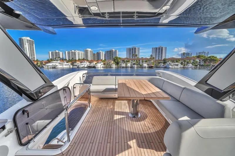 Slide: The Image of Luxurious 2023 Sunseeker Manhattan 68 Pacific yacht with spacious deck and stunning waterfront view. - 32