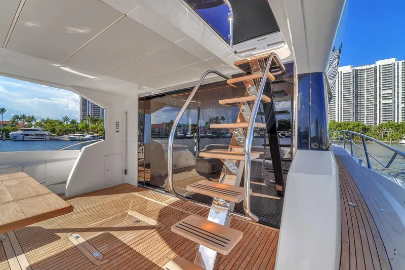 Slide: The Image of Luxury Sunseeker Manhattan 68 Pacific yacht deck with modern staircase, 2023 model. - 39