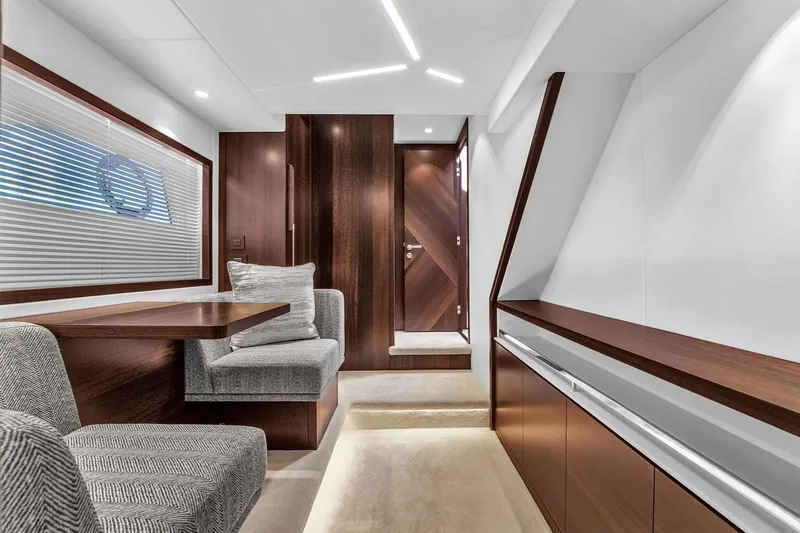 Slide: The Image of Luxurious interior of 2023 Sunseeker Manhattan 68 Pacific yacht with modern furnishings. - 62