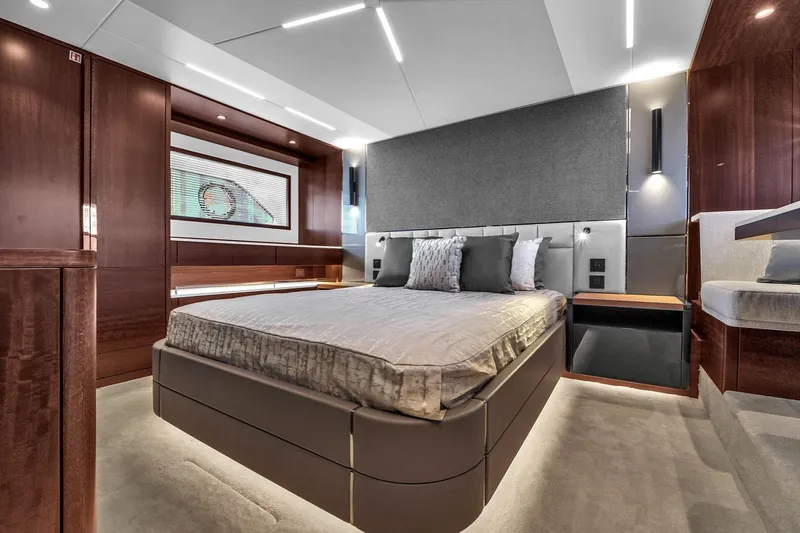 Slide: The Image of Luxurious bedroom interior of 2023 Sunseeker Manhattan 68 Pacific yacht, featuring modern design. - 67