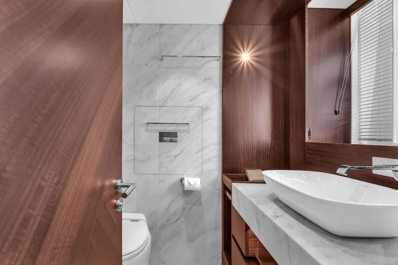 Slide: The Image of Luxurious bathroom in 2023 Sunseeker Manhattan 68 Pacific yacht, featuring modern design elements. - 72