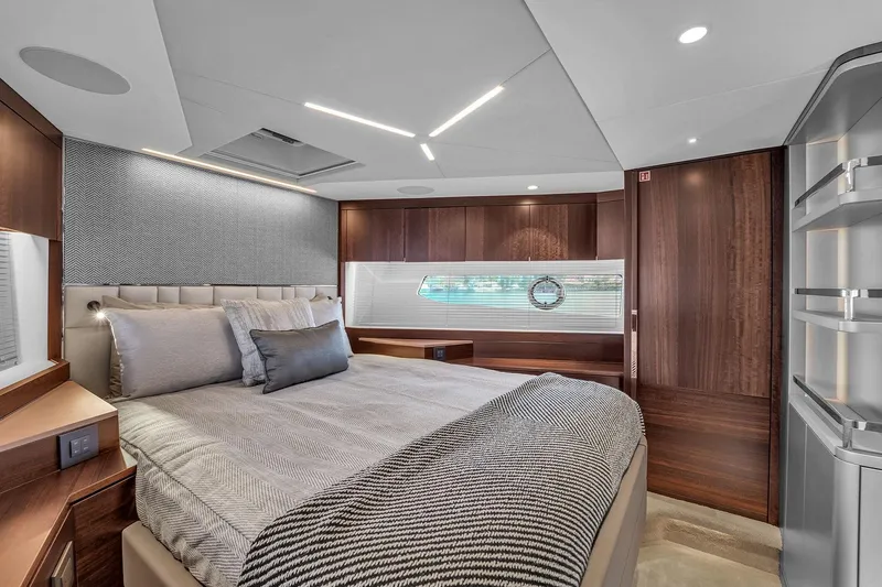 Slide: The Image of Luxurious bedroom interior of 2023 Sunseeker Manhattan 68 Pacific yacht. - 76