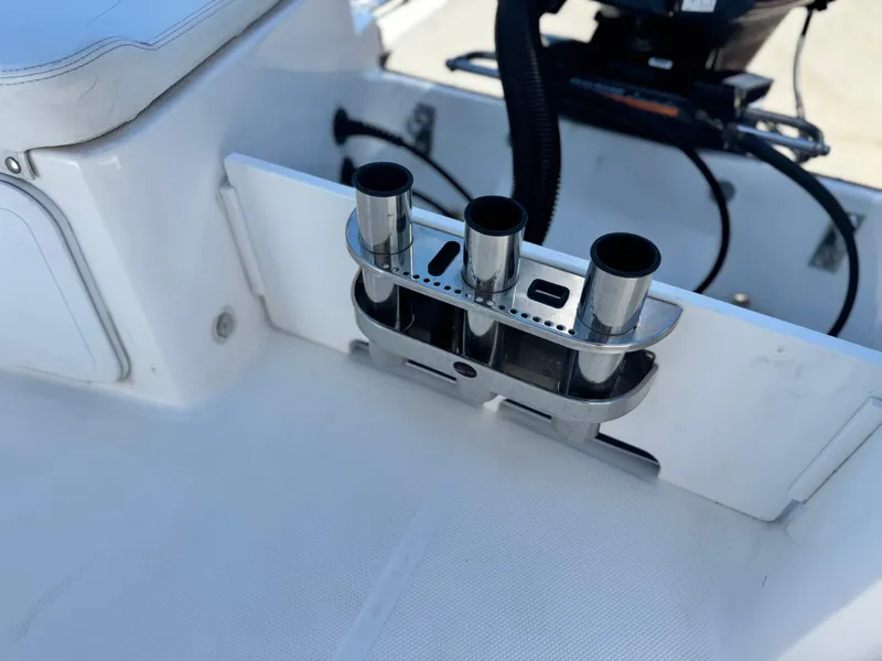 Slide: The Image of Rod holders on a 2017 Edgewater 170CC boat, showcasing sleek design and functionality. - 14