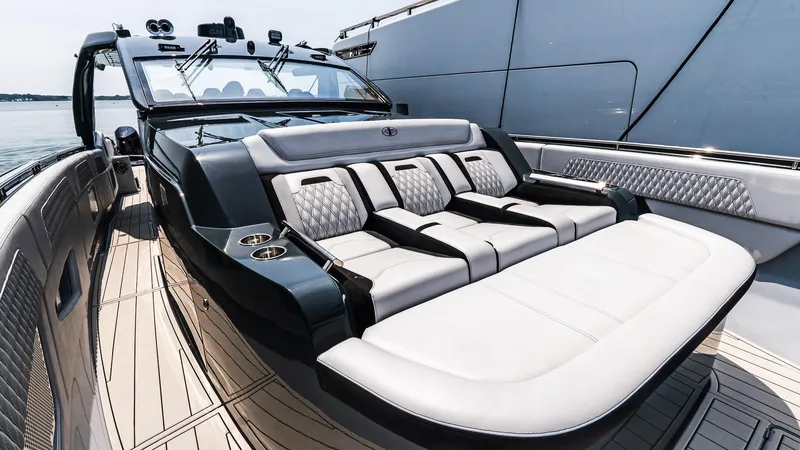 Slide: The Image of Luxurious seating on 2025 Cigarette 52 Thunder yacht, featuring sleek design and modern amenities. - 36