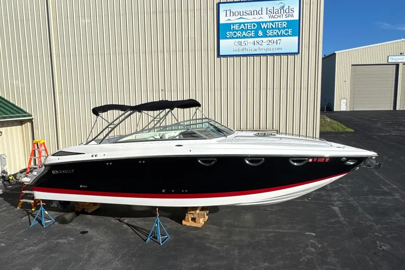 Slide: The Image of 2008 Cobalt 323 boat on stands at Thousand Islands Yacht Spa. - 0