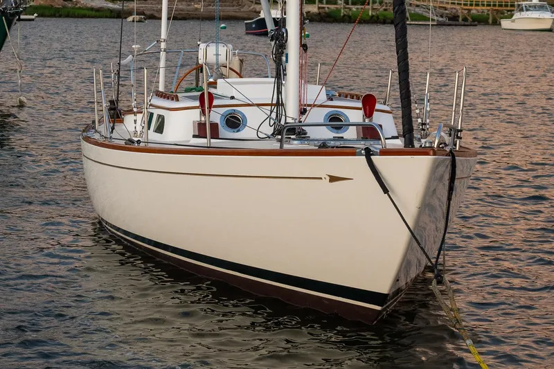 Slide: The Image of Sailboat on water, 2005 Morris M36, docked at sunset. - 2
