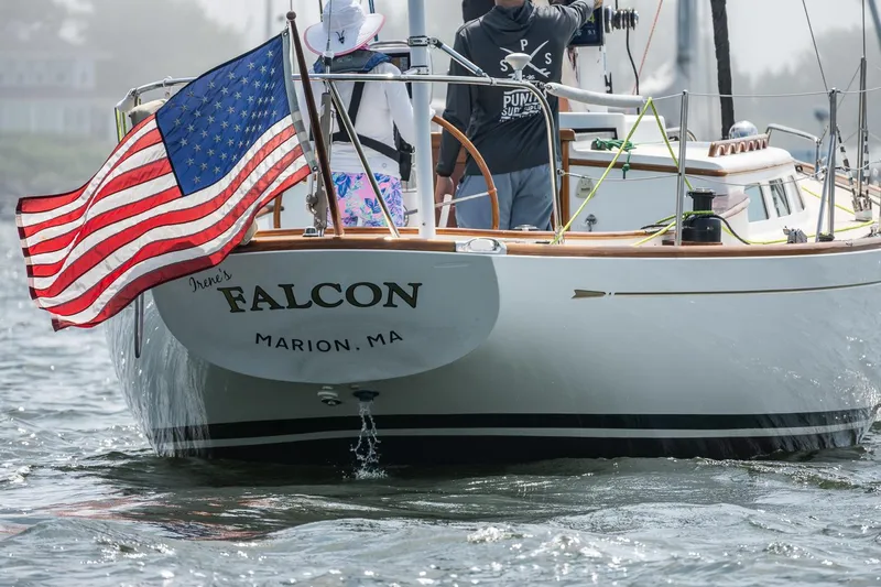 Slide: The Image of Sailboat "Irene's Falcon" with American flag, Morris M36, 2005, in Marion, MA waters. - 3