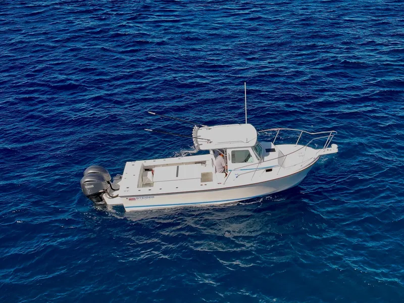 Slide: The Image of 2026 Steiger Craft 28 Hawaii boat on open blue ocean waters. - 12