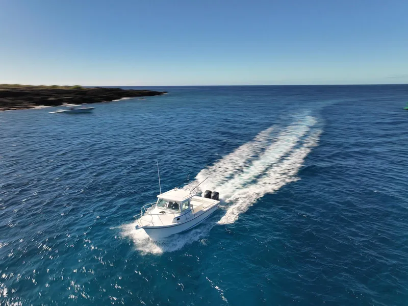 Slide: The Image of 2026 Steiger Craft 28 Hawaii boat cruising on clear blue ocean waters. - 17