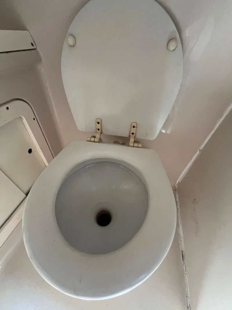 Slide: The Image of 1997 Pro-Line 2810 Walkaround boat toilet interior view. - 17