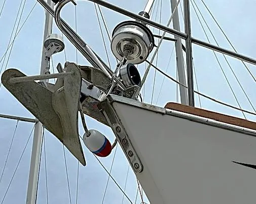 Slide: The Image of Bow of 1993 Tartan 3500 sailboat with anchor and rigging. - 15