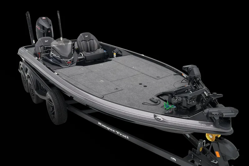 Slide: The Image of 2025 Ranger Z521 boat with cushioned seats and Mercury Pro XS engine. - 12