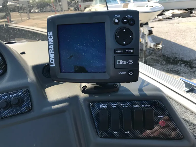 Slide: The Image of Lowrance Elite-5 fishfinder on 2011 Lund 1775 Impact boat dashboard. - 17
