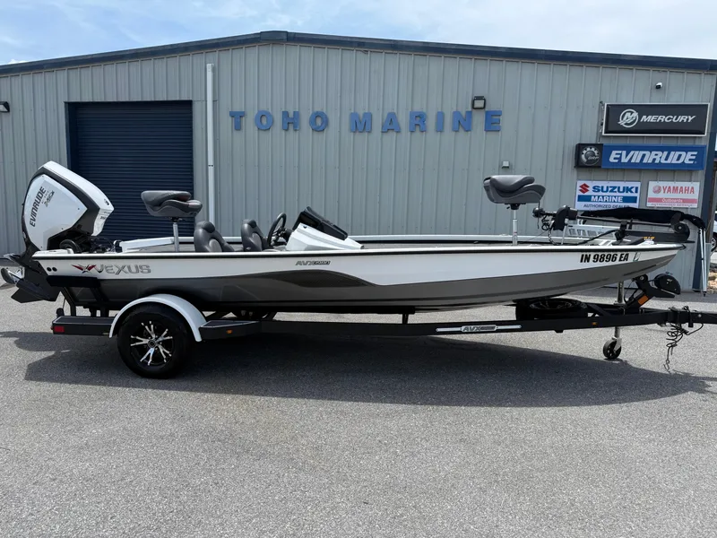 Slide: The Image of 2018 Vexus AVX 1980 boat on trailer outside Toho Marine building. - 1