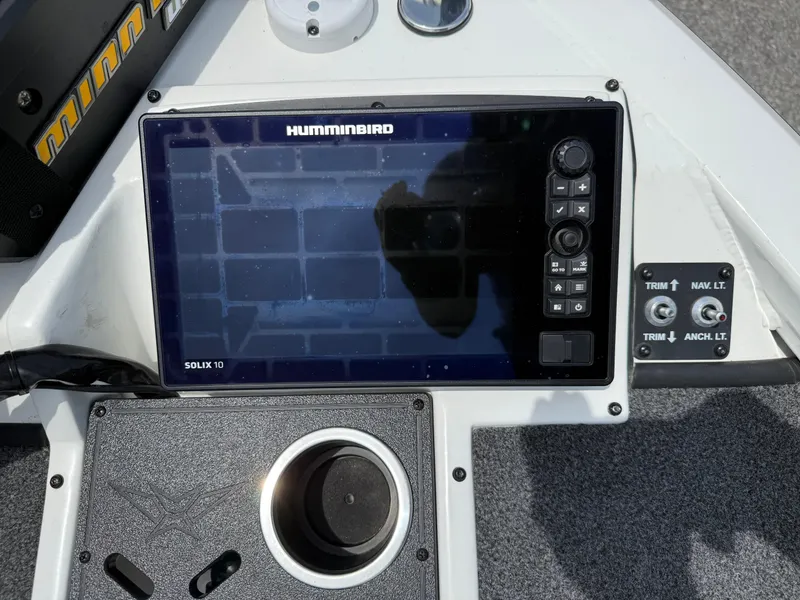 Slide: The Image of 2018 Vexus AVX 1980 boat dashboard with Humminbird Solix 10 fish finder and control panel. - 6