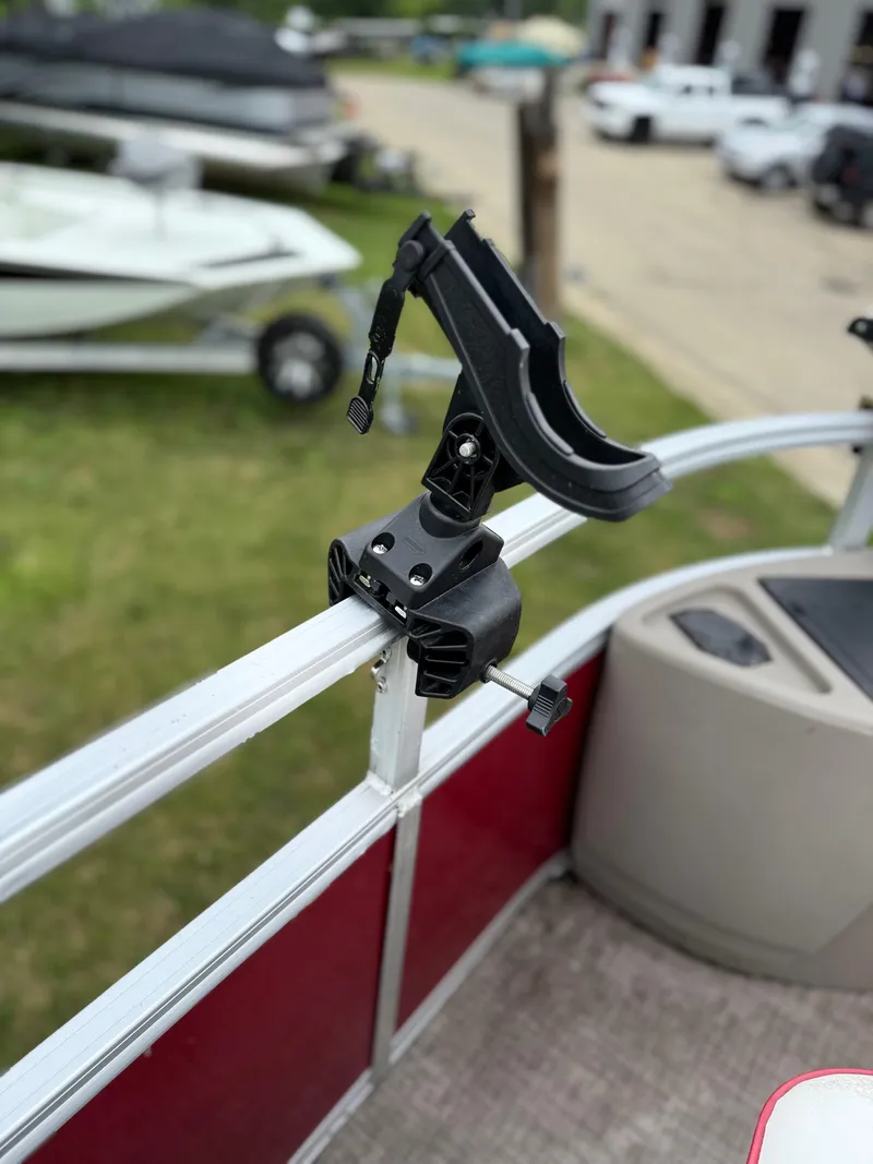 Slide: The Image of Rod holder on 2022 Sun Tracker Bass Buggy 18 DLX pontoon boat railing. - 27