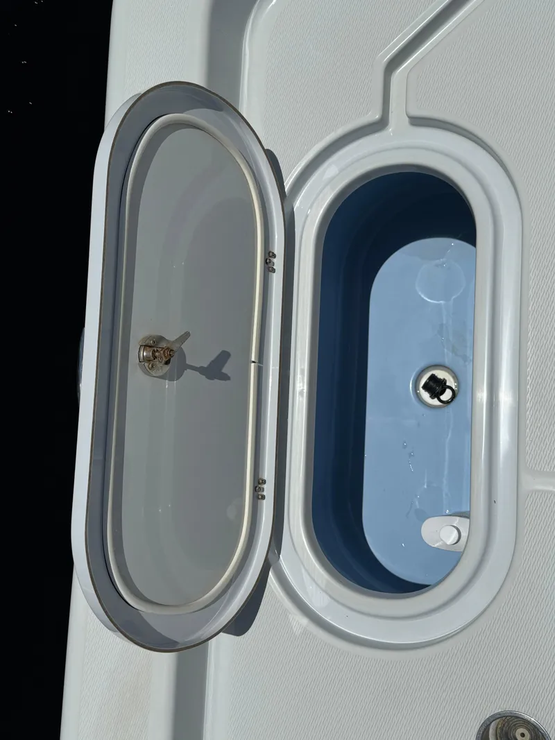 Slide: The Image of Open hatch on 2019 Blue Wave 2800 Pure Hybrid boat, showing interior compartment. - 17