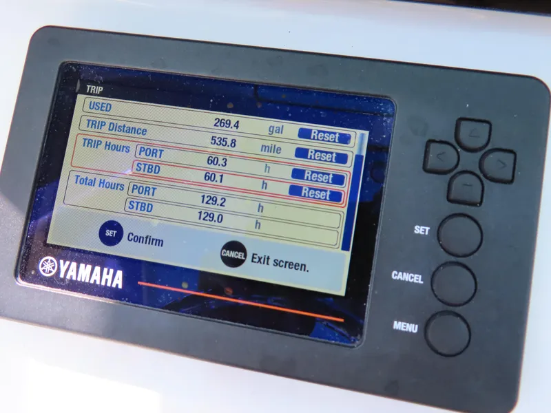 Slide: The Image of Yamaha display showing trip data on a 2017 Sea Hunt Gamefish 27 boat. - 25
