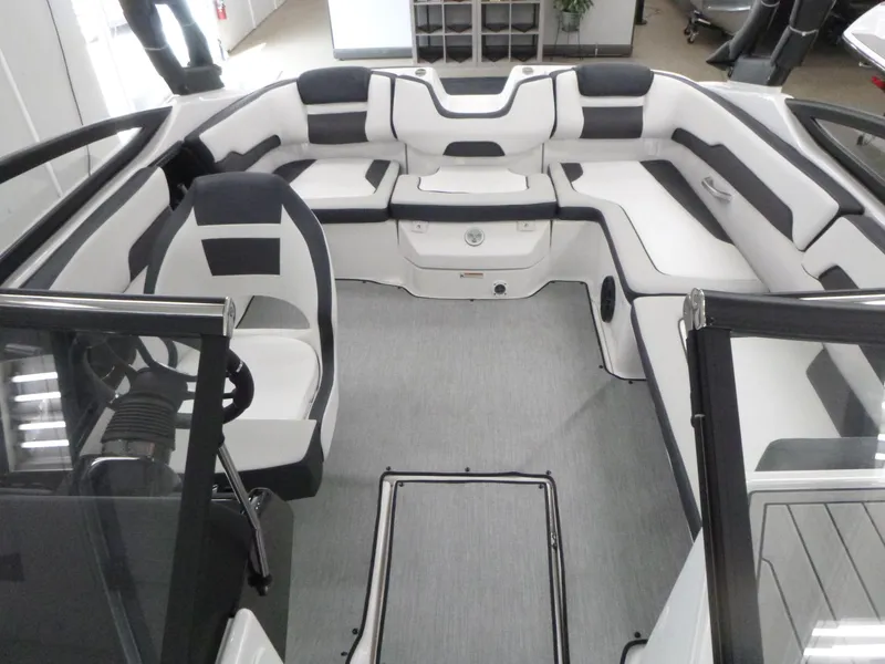 Slide: The Image of 2025 Yamaha AR195 boat interior with sleek seating and modern design. - 6