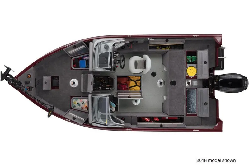 Slide: The Image of Top view of 2019 Tracker Pro Guide V-175 Combo boat layout. - 27
