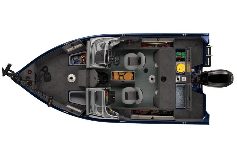 Slide: The Image of 2019 Tracker Pro Guide V-175 Combo boat interior layout, featuring seating and storage compartments. - 32