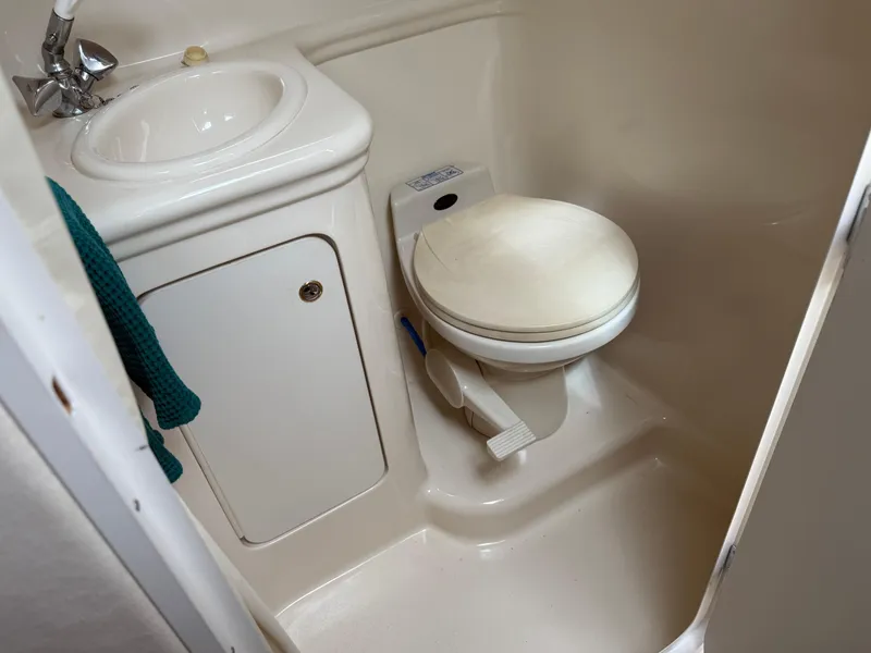 Slide: The Image of 2002 Sea Ray 260 Sundancer bathroom with sink and toilet. - 11
