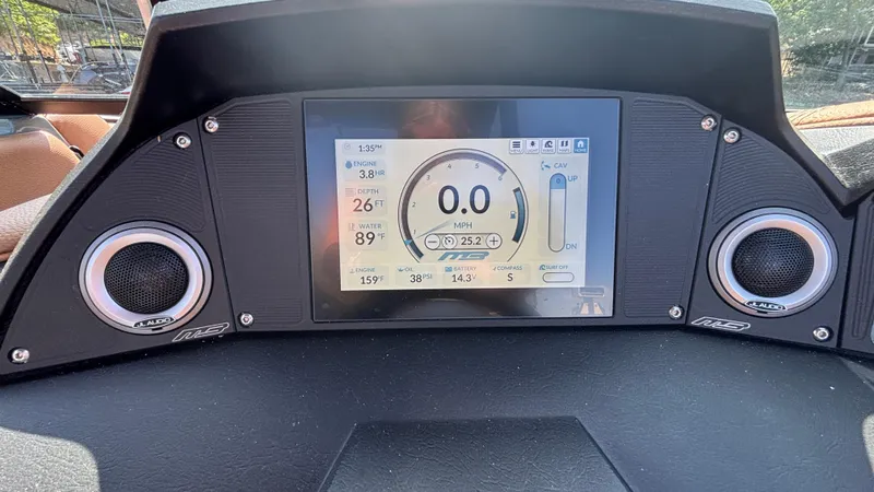 Slide: The Image of Dashboard of 2025 MB B52 25 Alpha boat with digital display and speakers. - 20