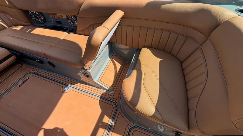 Slide: The Image of Luxurious brown leather seating in 2025 MB B52 25 Alpha boat interior. - 27