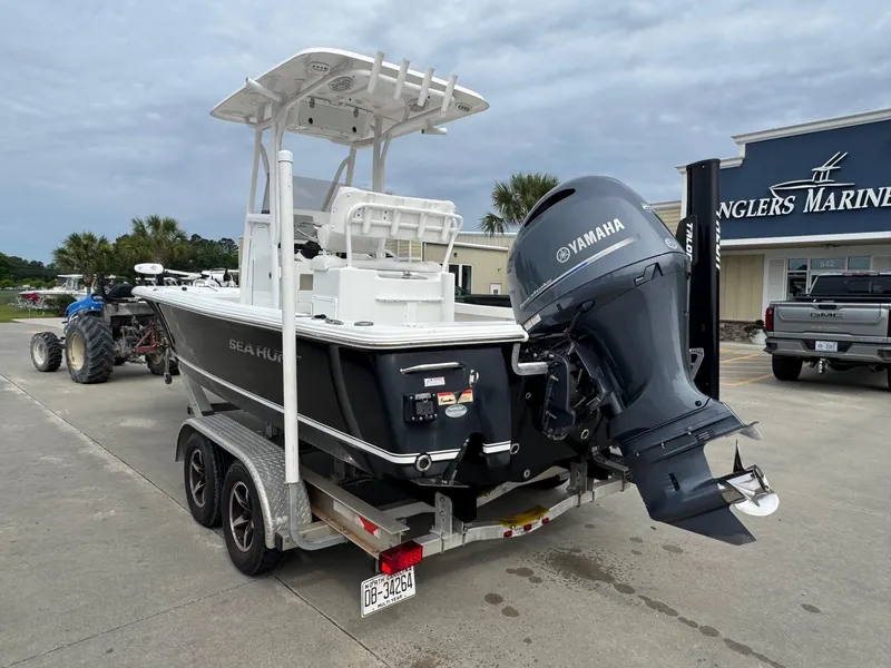 Slide: The Image of 2016 Sea Hunt BX22 boat with Yamaha outboard motor on trailer at Anglers Marine. - 3