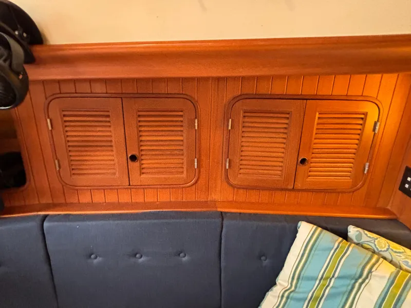 Slide: The Image of Interior of 1987 Ta Shing Tashiba 36 sailboat with wooden cabinets and cushions. - 25