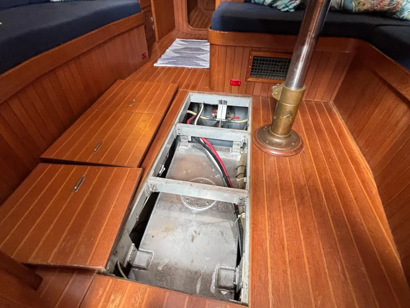 Slide: The Image of 1987 Ta Shing Tashiba 36 interior with open floor panel revealing mechanical components. - 45