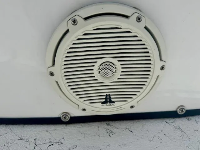 Slide: The Image of JL Audio speaker on 2017 Blazer Bay 2170 boat, mounted on white surface. - 19