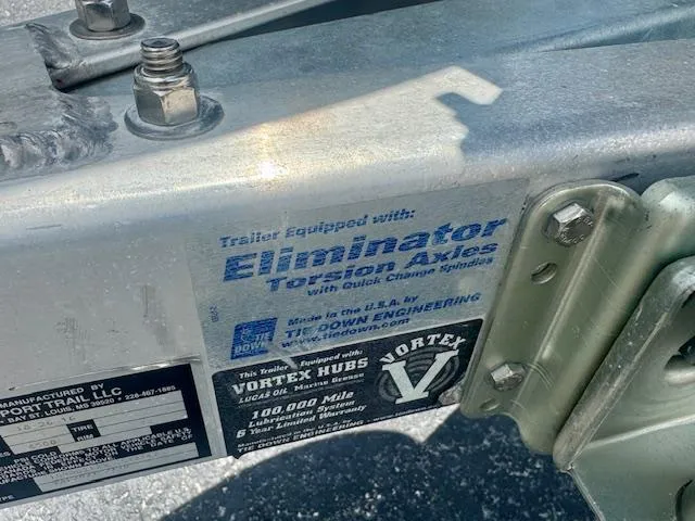 Slide: The Image of Trailer hitch with Eliminator Torsion Axles label, Blazer Bay 2170, 2017 model. - 28