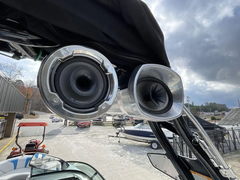 Slide: The Image of Close-up of speakers on a 2011 Nautique Super Air Nautique 230 boat. - 21