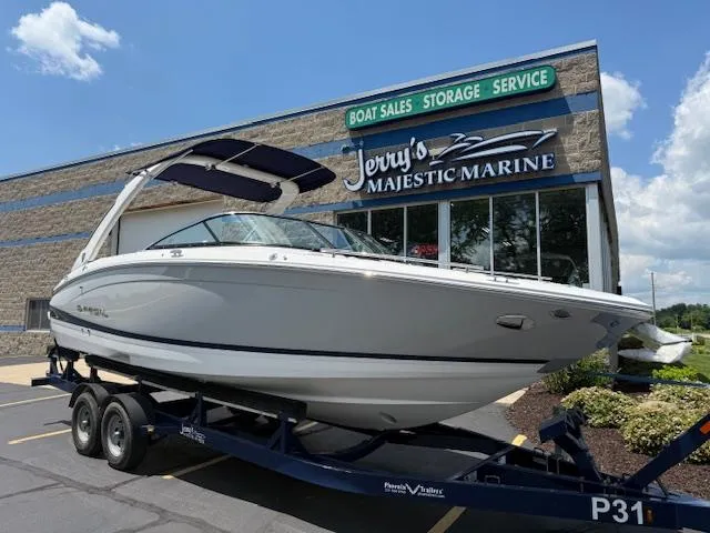 Slide: The Image of 2026 Regal LS6 boat on trailer at Jerry's Majestic Marine dealership. - 33