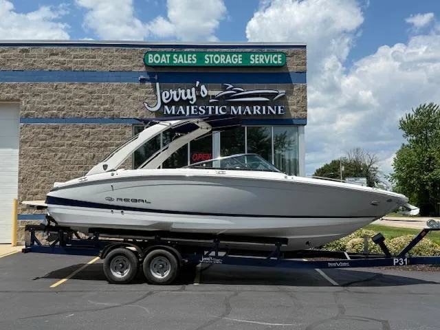 Slide: The Image of 2026 Regal LS6 boat on trailer at Jerry's Majestic Marine dealership. - 34