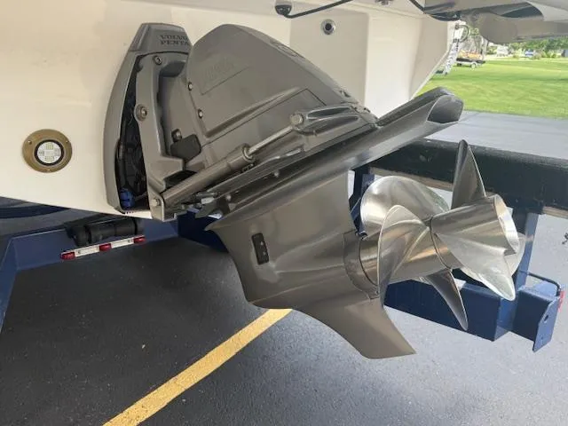 Slide: The Image of 2026 Regal LS6 boat with Volvo Penta outdrive and dual propellers on a trailer. - 36