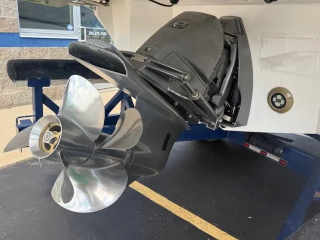 Slide: The Image of Sleek 2026 Regal LS6 boat propeller and engine detail on display. - 37