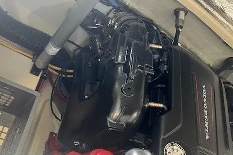 Slide: The Image of 2018 Chris-Craft Launch 27 engine compartment with Volvo Penta engine. - 13